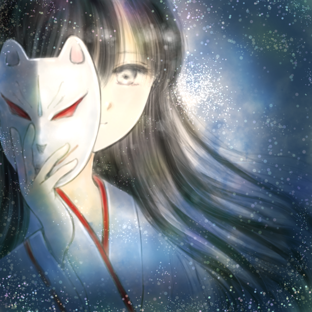 巫女さんと狐面。