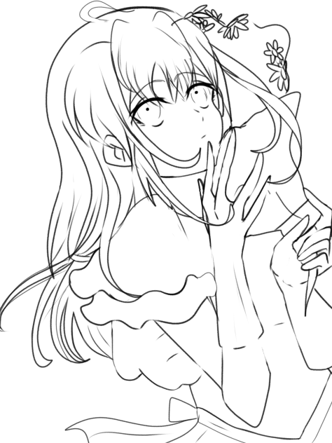 Girl holding flowers lineart