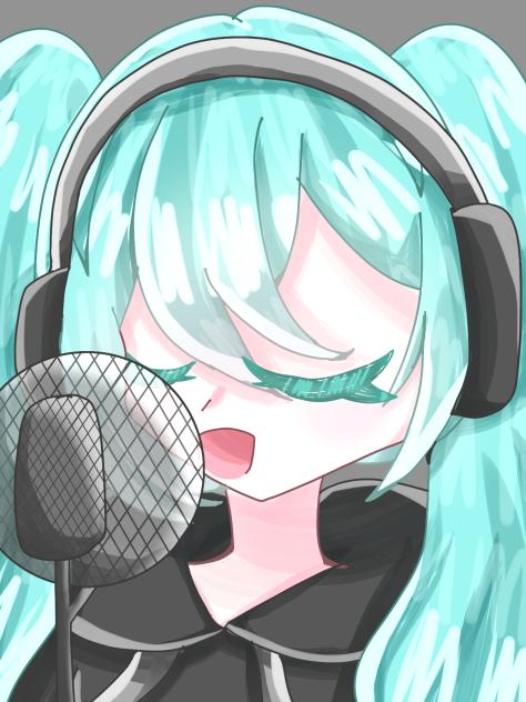 ミク、収録中。