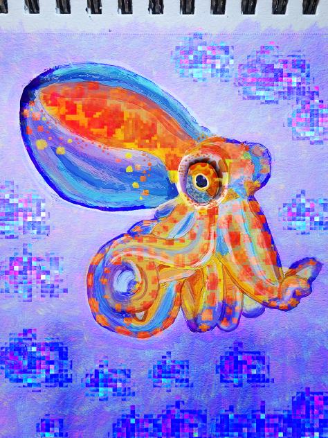 octopus mixed media acrylic painting