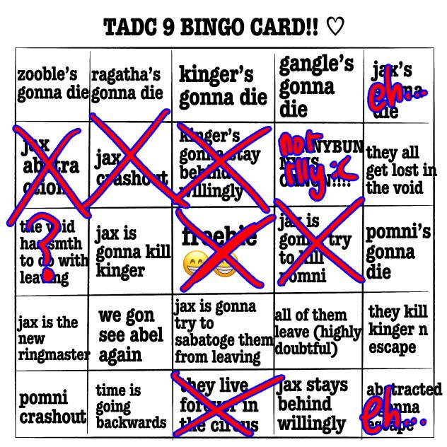 ⚠️SPOILERS!!!!⚠️—tadc 9 bingo card
