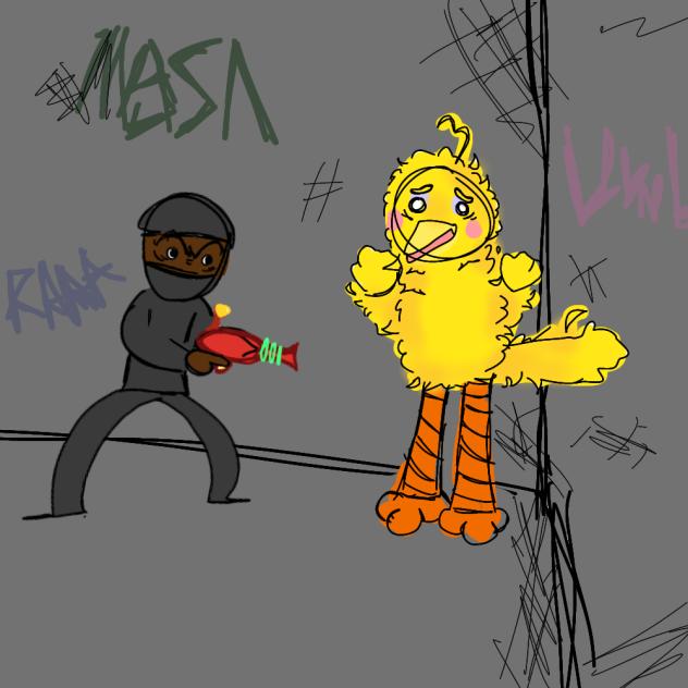 Big Bird gets jumped