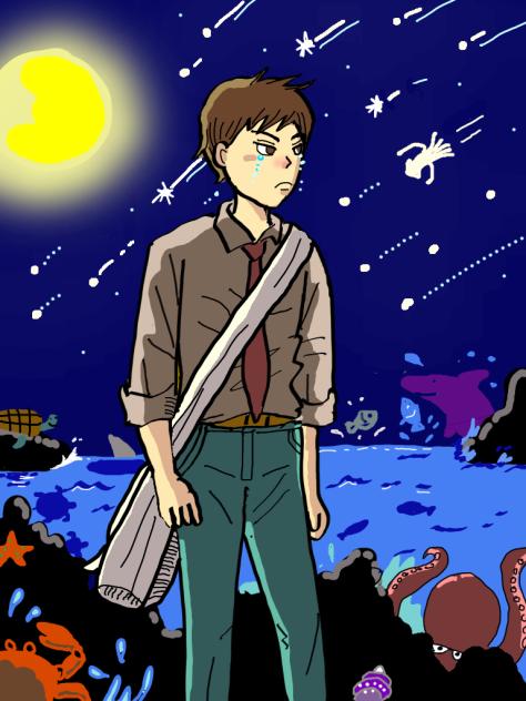 月夜の海と家出少年