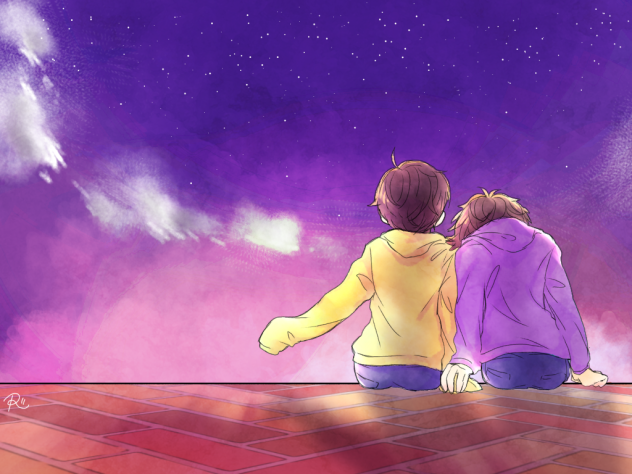 夕焼けと宇宙と2人