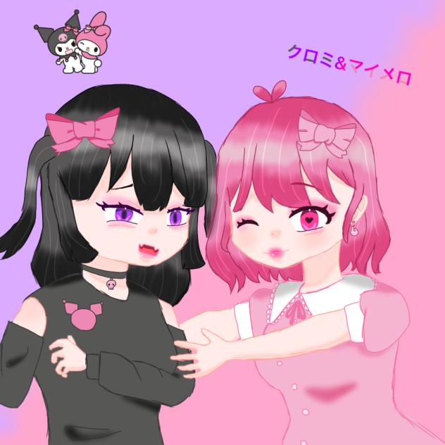 クロミ&マイメロ（擬人化注意）線画色付け版