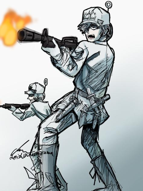 White blood cells, WITH RIFLES