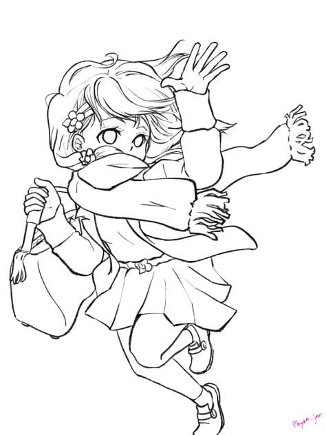 週末の落書き32 手を上げてる女の子　線画