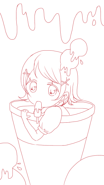 線画アイス女子