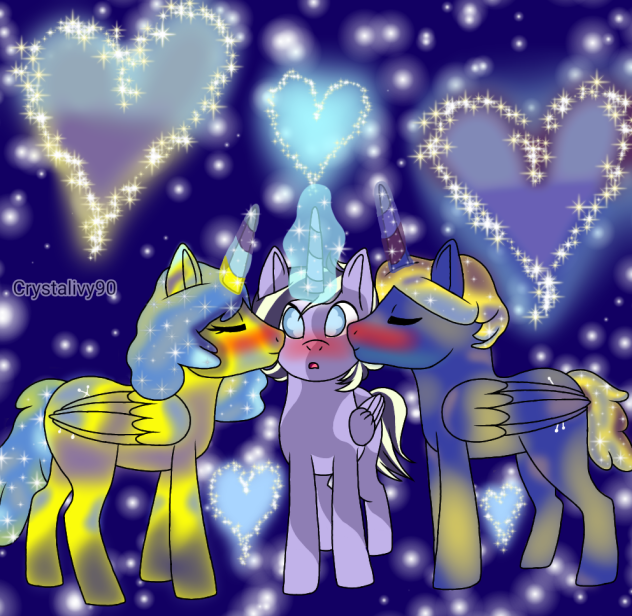 Lunar, Pollux, and Caster as ponies