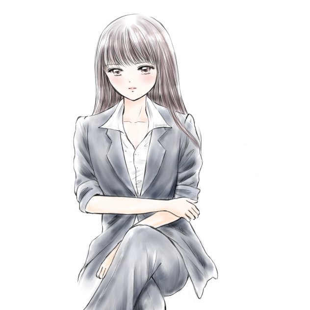 腕まくりスーツ女子。