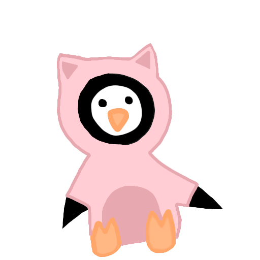 a penguin in a cat hoodie