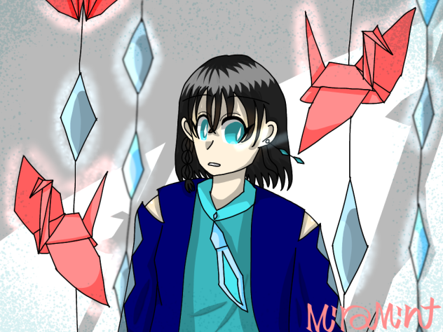 折り鶴と水晶
