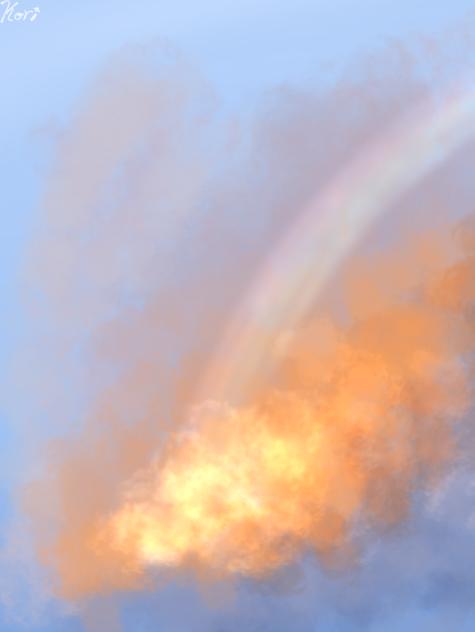 Rainbow in fire clouds