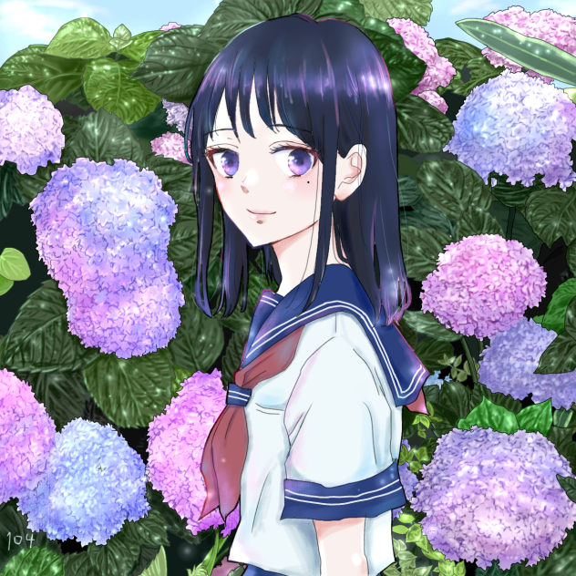 紫陽花と乙女