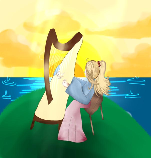 playing harp under the sunset 🌇🪉