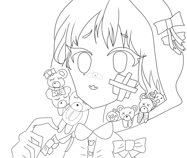 ぬいぐるみ&ぱーかー&ぐるぐる目　線画