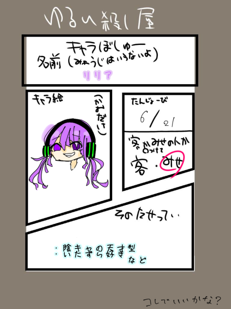 没薬様のキャラ募集！！！！！！