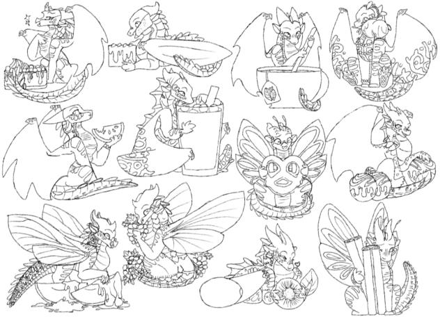WOFcharacters w their fav foods outline2