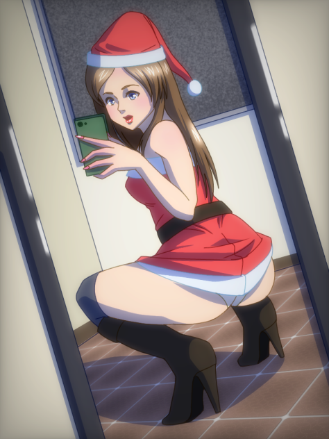 サンタコスで自撮りするお姉さん