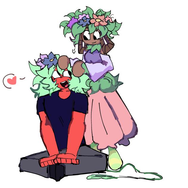 Bassie putting flowers on sprouts head