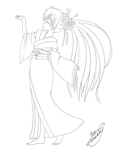 summer kimono（線画）
