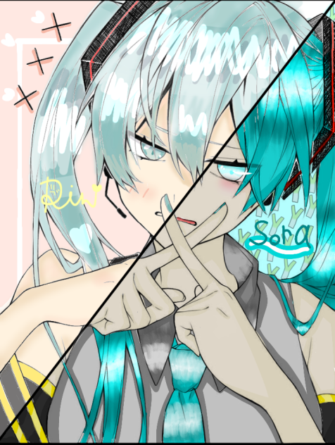 フリー線画の友達と書いた初音ミクちゃん