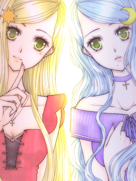 []線画[]太陽と月 塗ってみた