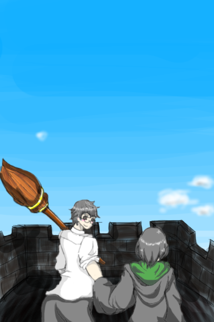 箒で散歩