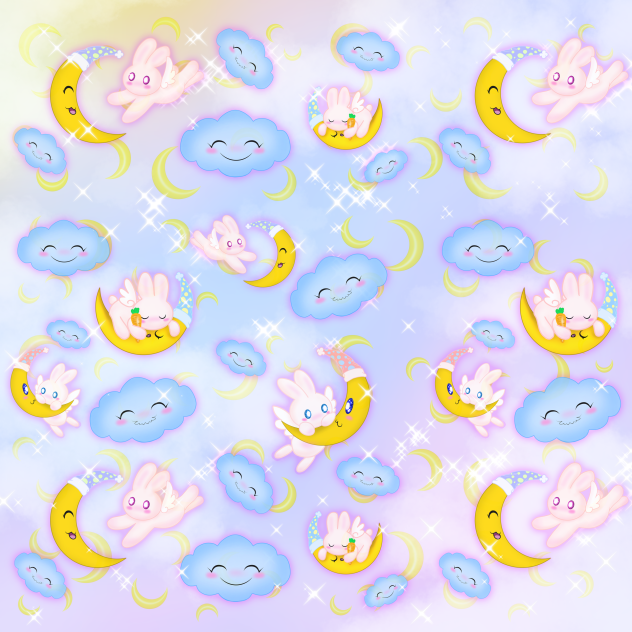 Cute rabbits and moons