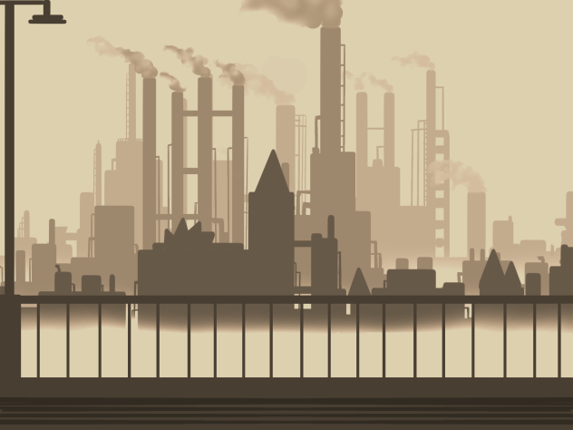IBM3622 steampunk city sillouette