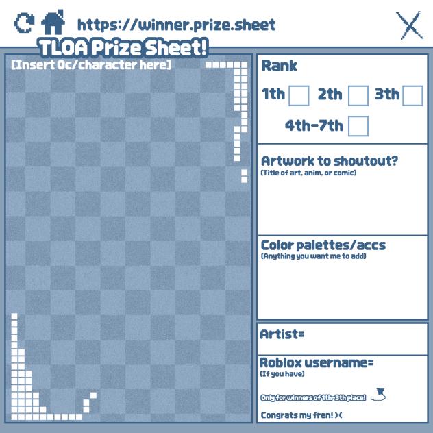 TLOA Prize Sheet