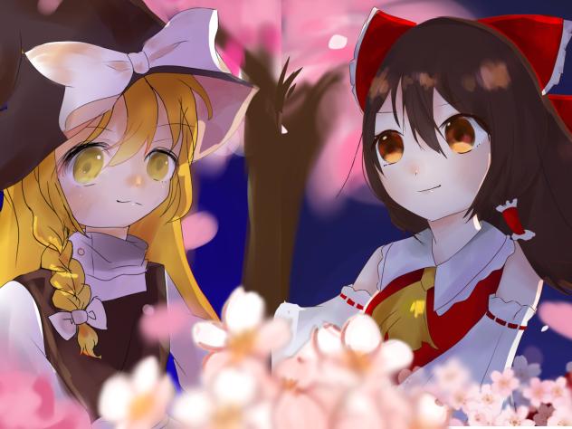 二人と夜桜