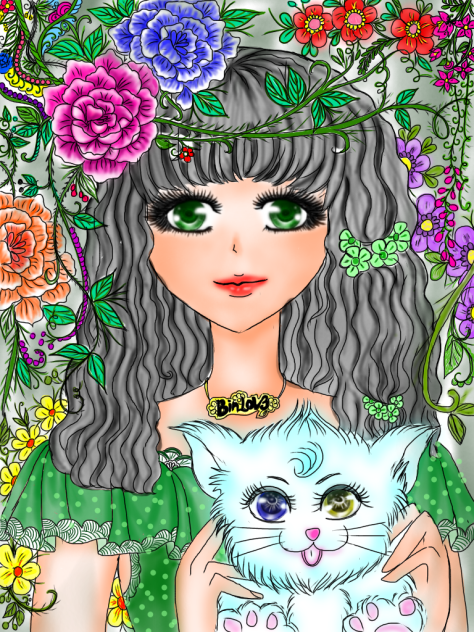 Vẽ manga - Baby girl and flower full