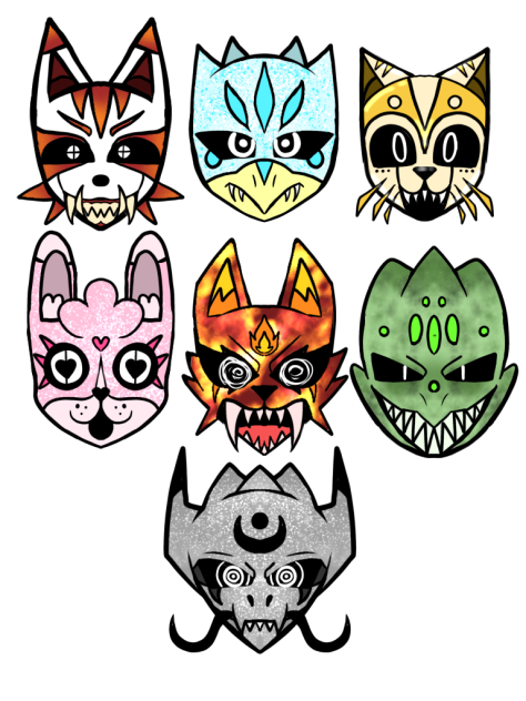 Element animal masks(🐱🦊🐺🦎🐰🐲🐦)