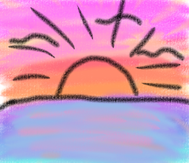 夕陽に沈む太陽と海