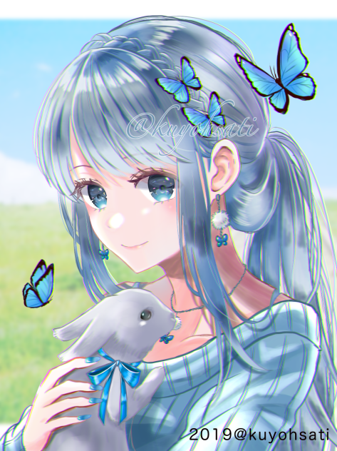 青いリボンのうさぎ