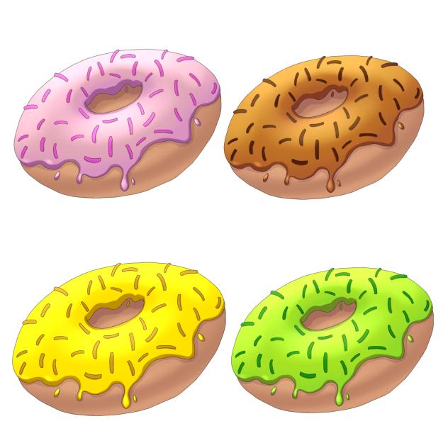 ドーナツ4種（ストロベリー、チョコレート、チーズ、抹茶）