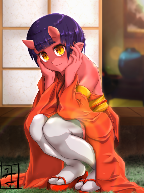 縁側の朱鬼ちゃん