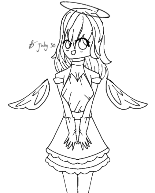 A Beautiful Happy Girl Angel Lineart