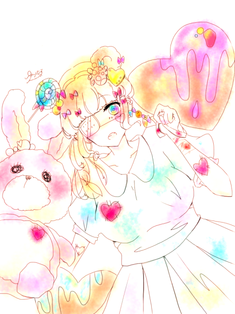 水彩  ふわふわ女の子