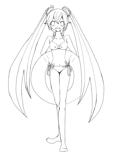 水着ミクさん 線画