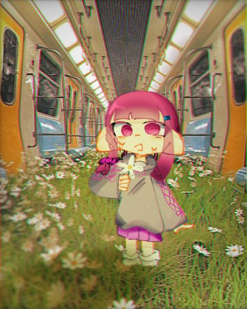 電車と花