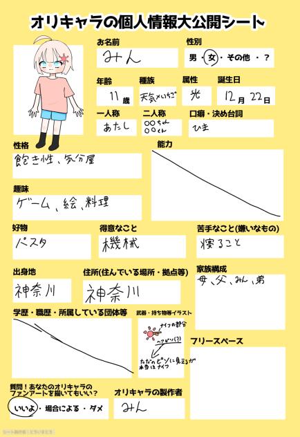 個人情報大公開シート