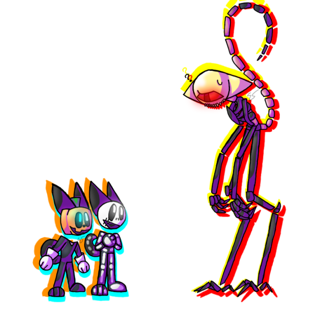 Skid, Pump, and Monster as wolves