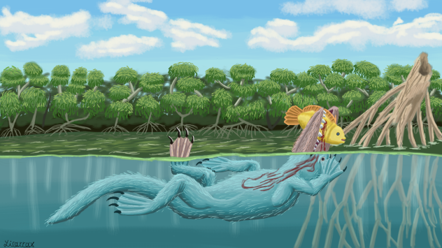 Ambulocetus Swimming in a Mangrove