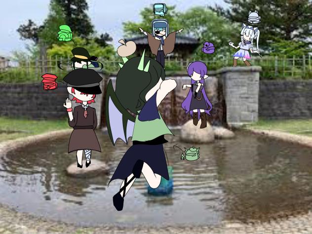 いつメン（アモアス擬人化組）で噴水四天王