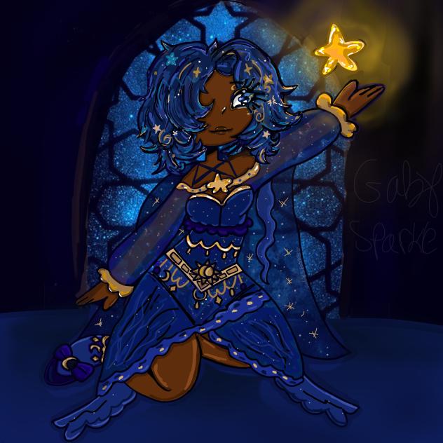 Starry themed girl drawing