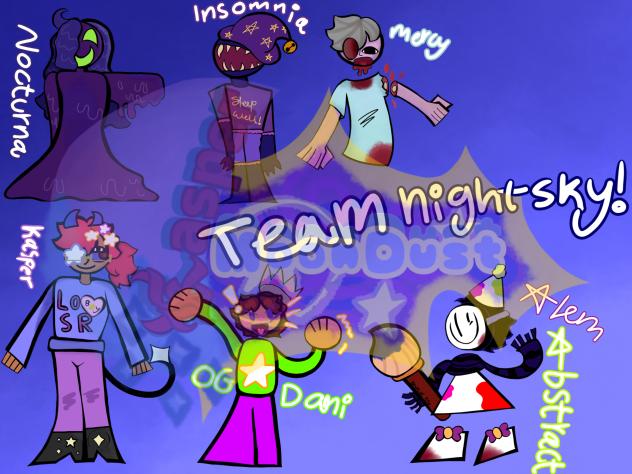 Full body drawings of the OCs