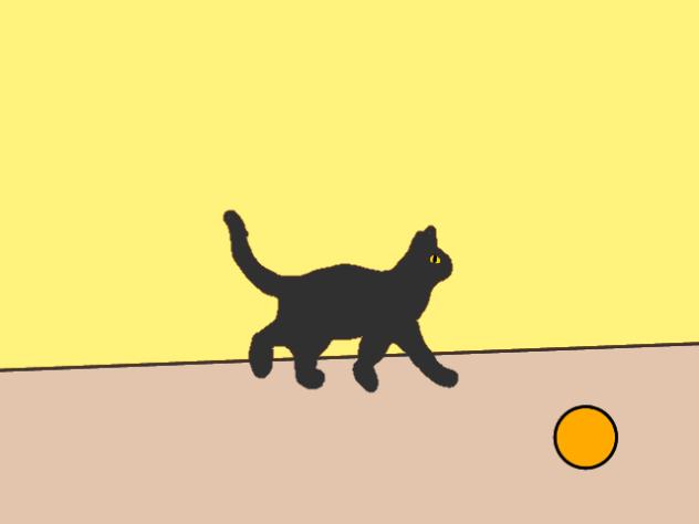 cat walking while the ball rolling