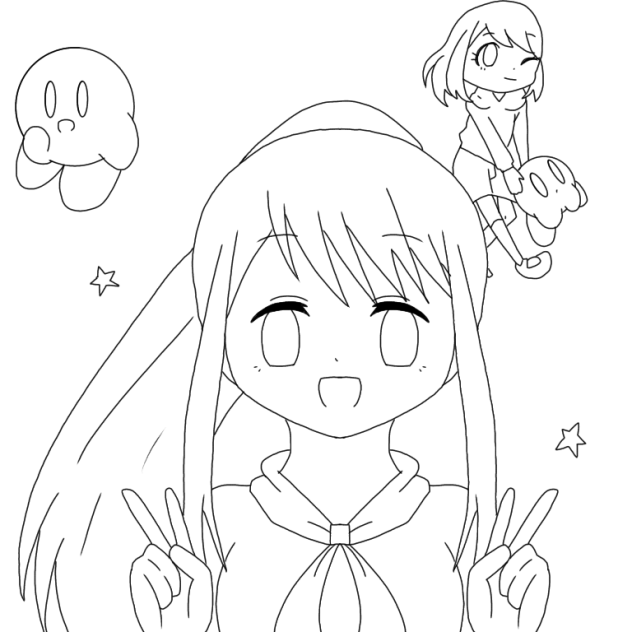リト(ちゃん)&ゆめ&カービィ(線画)